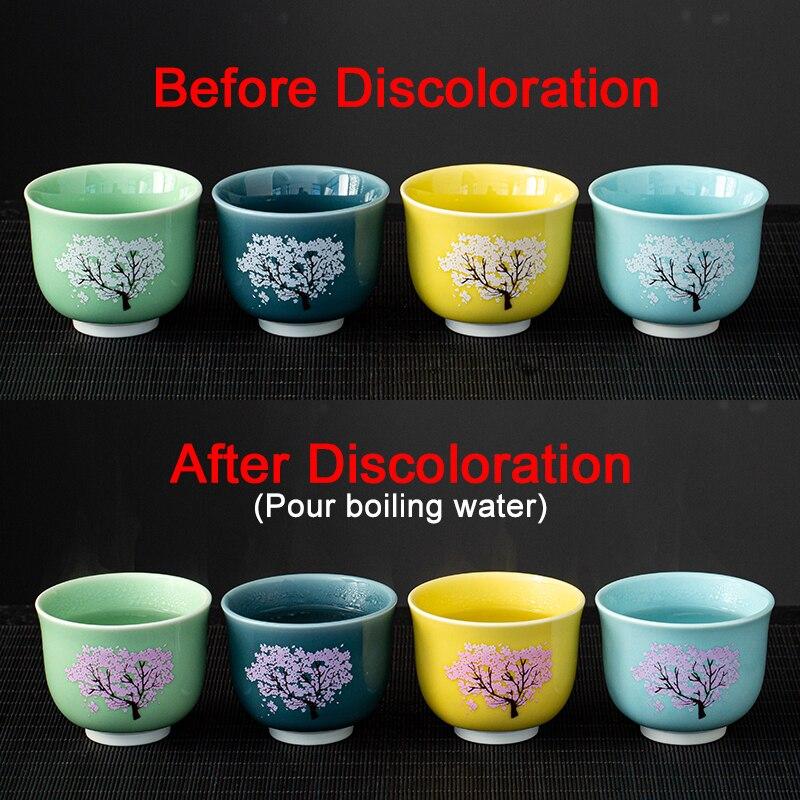 115ml Heat Sensing Color Changing Ceramic Tea Cup Sakura Hope Tree Kung Fu Tea Set