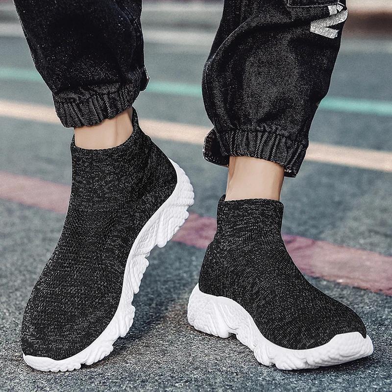 Fashion Autumn Classic Khaki Men's High-top Sneakers Big Size 47 Weave Breathable Sneakers Men Slip-on Platform Jogging Shoes Casual Men