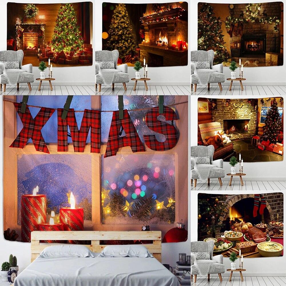 

Рождественский гобелен с принтом для камина, праздничный подарок, декор для комнаты, фон, ткань, психоделический домашний декор, гобелен, Tapiz navideño