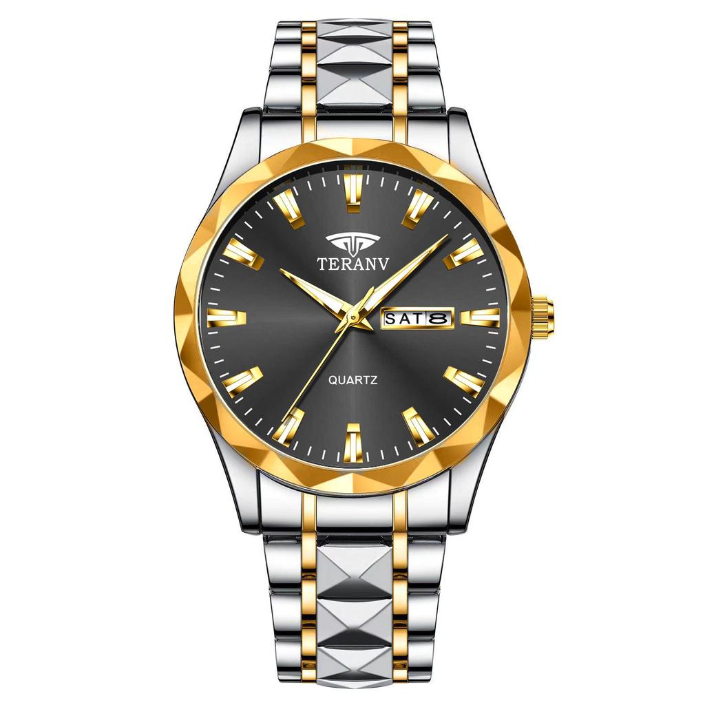 Men's Luminous Double Calendar Quartz Watch with Steel Strap – Hot-Selling