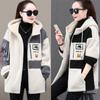 Dames kleurblok patchwork teddybeerjas dames casual fleecejack met capuchon en lange mouwen losse warme dikkere bovenkleding