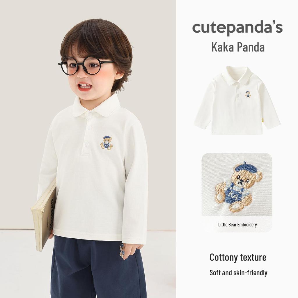 Kaka Panda Kids' Long Sleeve Polo Neck T-Shirt - Boys’/Girls’ Spring/Autumn Base Layer
