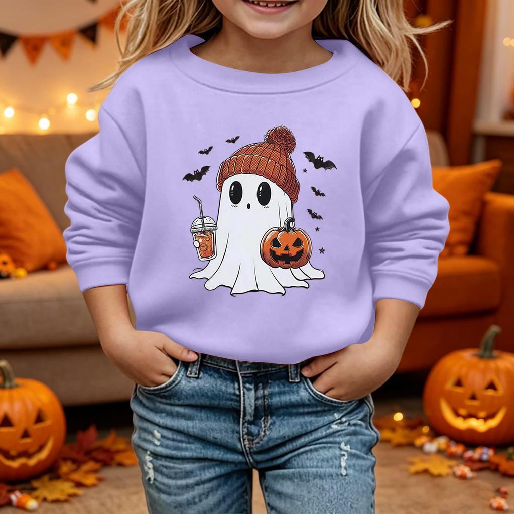 Kids Halloween Printed Long Sleeve Loose Fit Hoodie Pullover for Costume Party