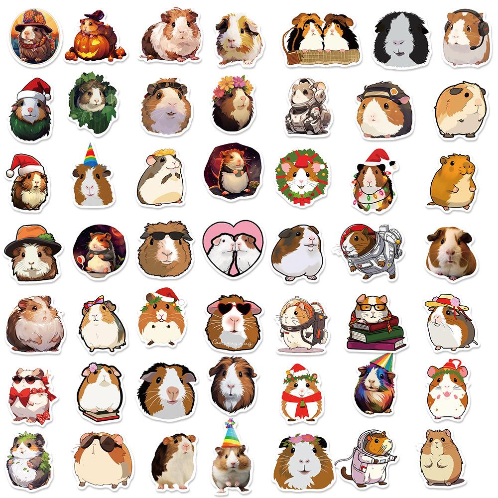 50 Cartoon Guinea Pig Doodle Stickers Personalized Decorative Guitar Notebook Suitcase DIY Waterproof