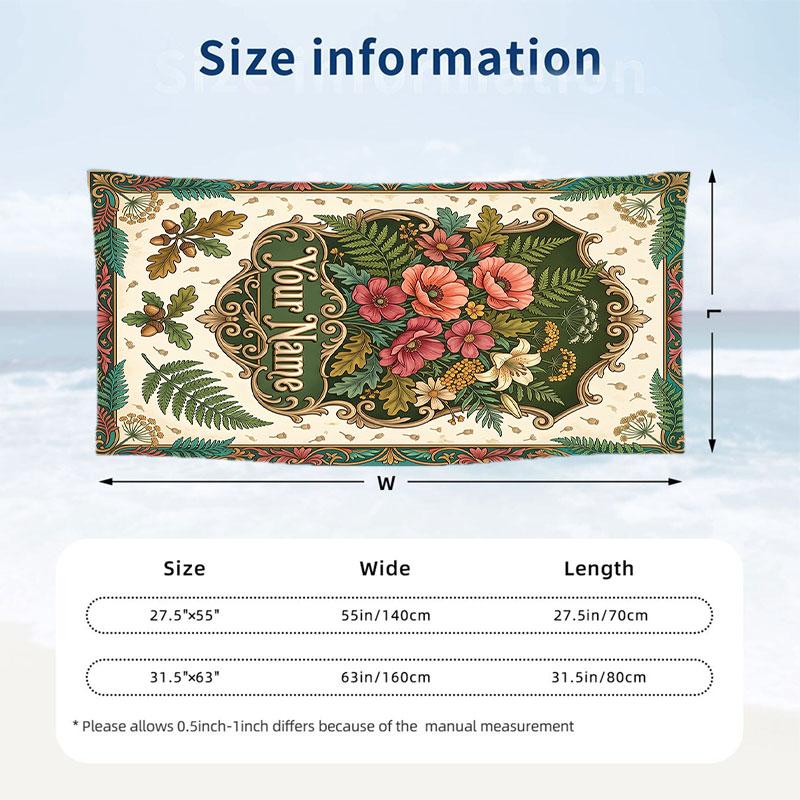 Floral Garden Theme Beach Towel Personalized Custom Name & Text Soft Quick Dry Beach Towel for Swimming Travel
