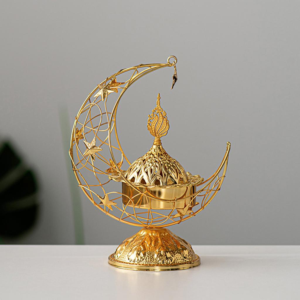 Middle East Handheld Crescent Metal Incense Burner Black/Gold Living Room Tabletop Aromatherapy Burner Arab Eid Ornament