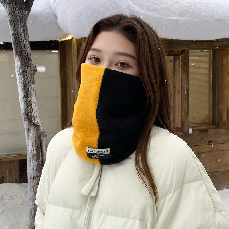 SAYI Winter Double-Layer Warm Neck Gaiter: Unisex Color Block Pullover Scarf for Cycling & Cold Protection