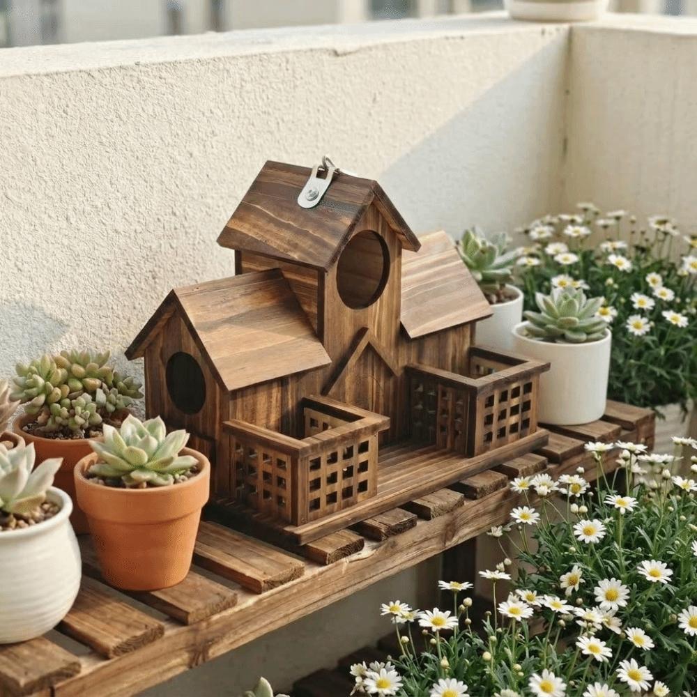 Waterproof Wooden Bird House Rustic Style Multiple Holes Bird Nesting Box Durable Hanging Bird Feeder Outdoor Garden
