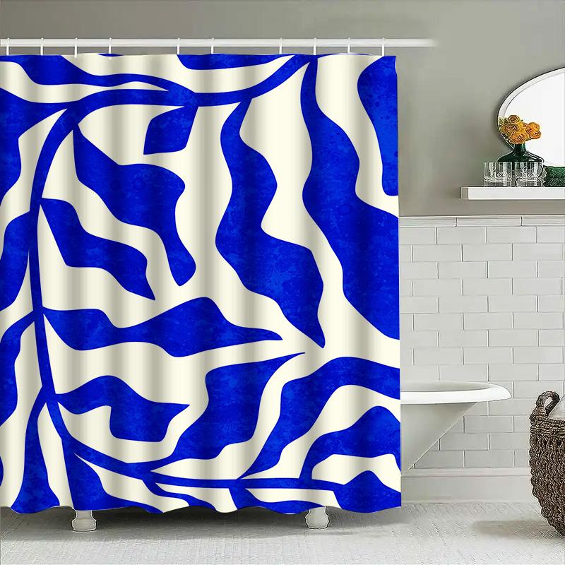 Stijlvol Blauw Wit Patroon Douchegordijn Voor Badkamer Decor Waterdichte Stof Ophangringen Set Maat 72X84\"