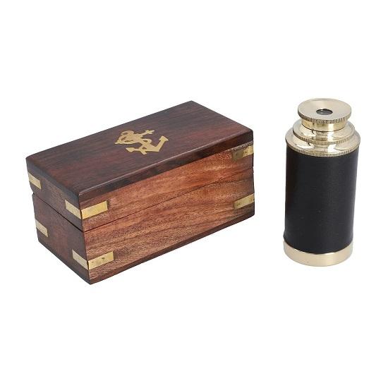 Telescope 15.24 Cm with Black Leather Stitching and Wooden Box