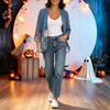 Women's Vintage Floral Print Cardigan with Three-Quarter Sleeves, Loose Fit, Lightweight for Casual Wear