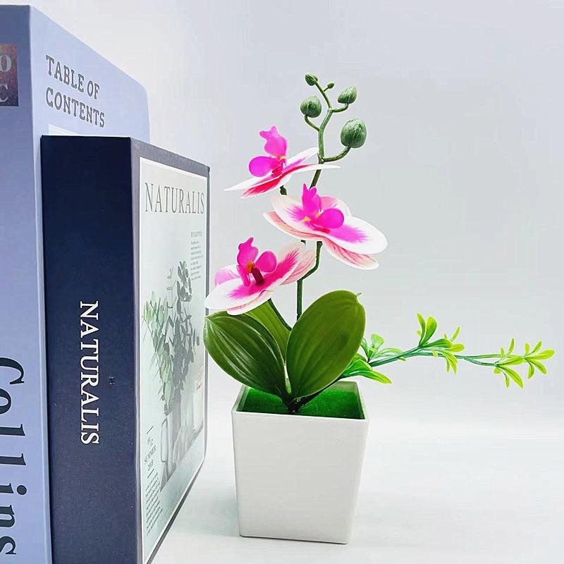 Artificial Potted Plants Artificial FlowersThree Phalaenopsis Orchids Square POTS Artificial Flower Ornaments