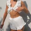 New European and American casual pajamas, lace-up ruffle edge sleeveless vest, shorts, two-piece women's loungewear