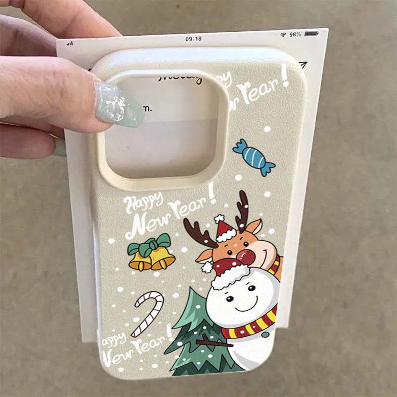 Christmas Elk Deer Lichee Pattern Phone Case for iPhone 17 16 Pro Max Air 15 14 Plus 13 12 11 XR X XS Max 16E Shockproof Cover