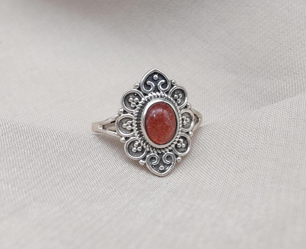 Handmade Sunstone Ring: Sterling Silver Boho Gemstone Jewelry