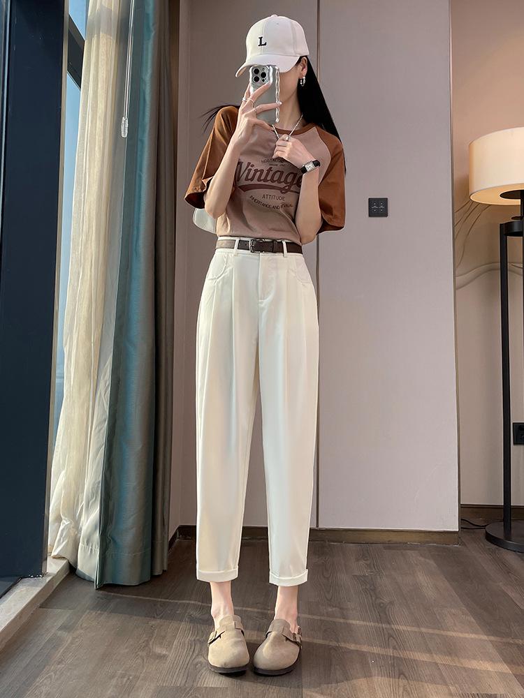 2024 High Waist Black Harem Carrot Pants for Women - Slimming, Lightweight, Nine-Point Style