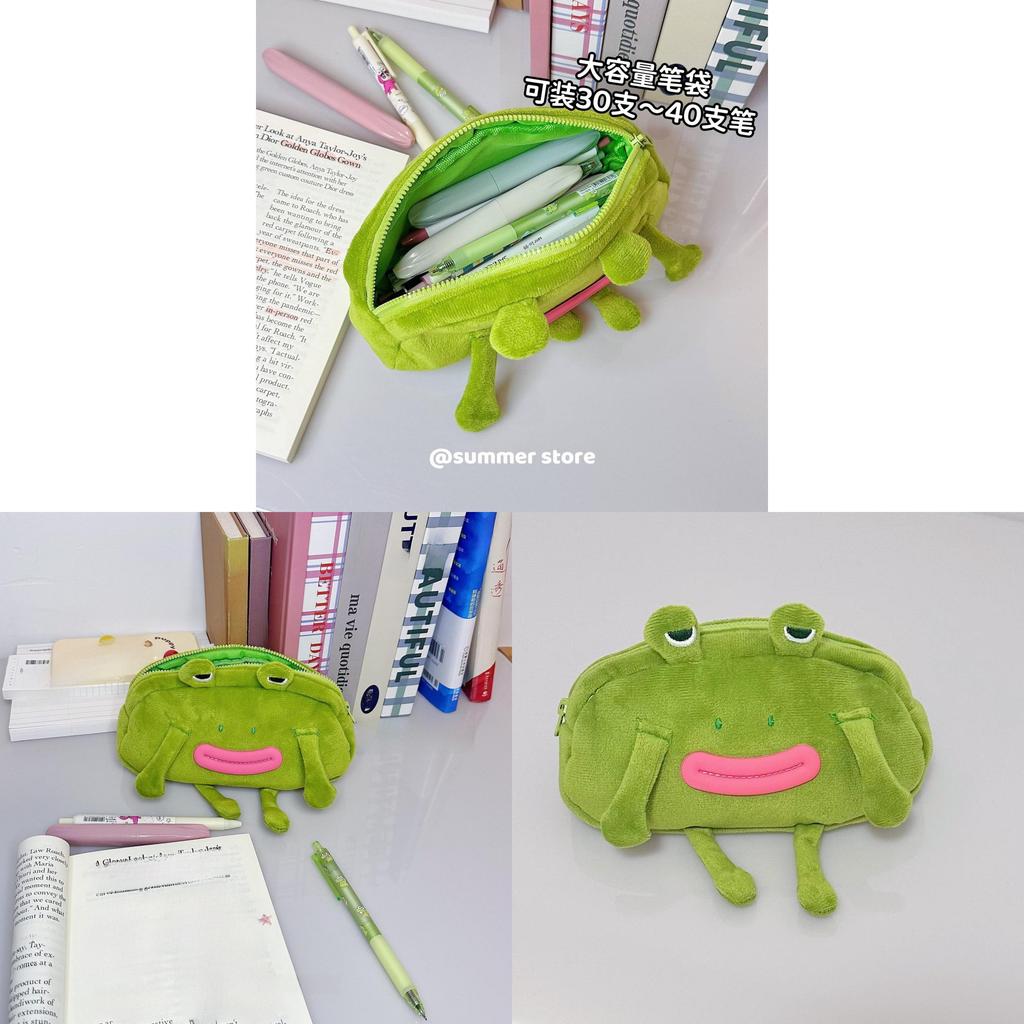 Fun Frog Plush Pencil Case With Large Capacity For Students And Desk Storage