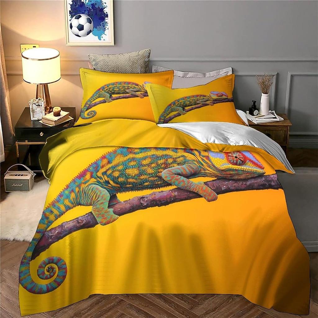 Chameleon Bedding Set For Kids Fantasy Animals Comforter Cover Set Single Size Chameleon Duvet Cover Bedding Collection 2Pcs