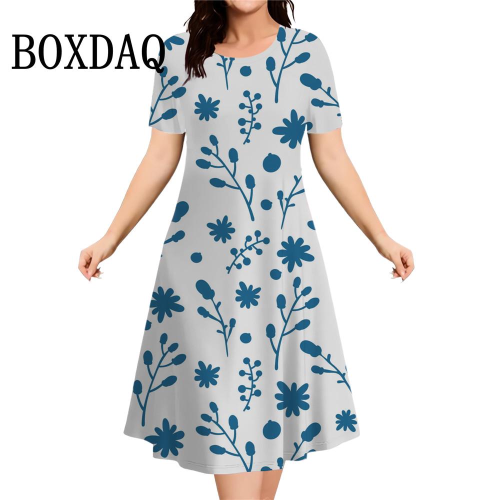 3D Butterfly Flowers Print Women's Dresses Summer Short Sleeve Clothing Casual Female Dress Retro Loose Plus Size Dress 2026 9XL
