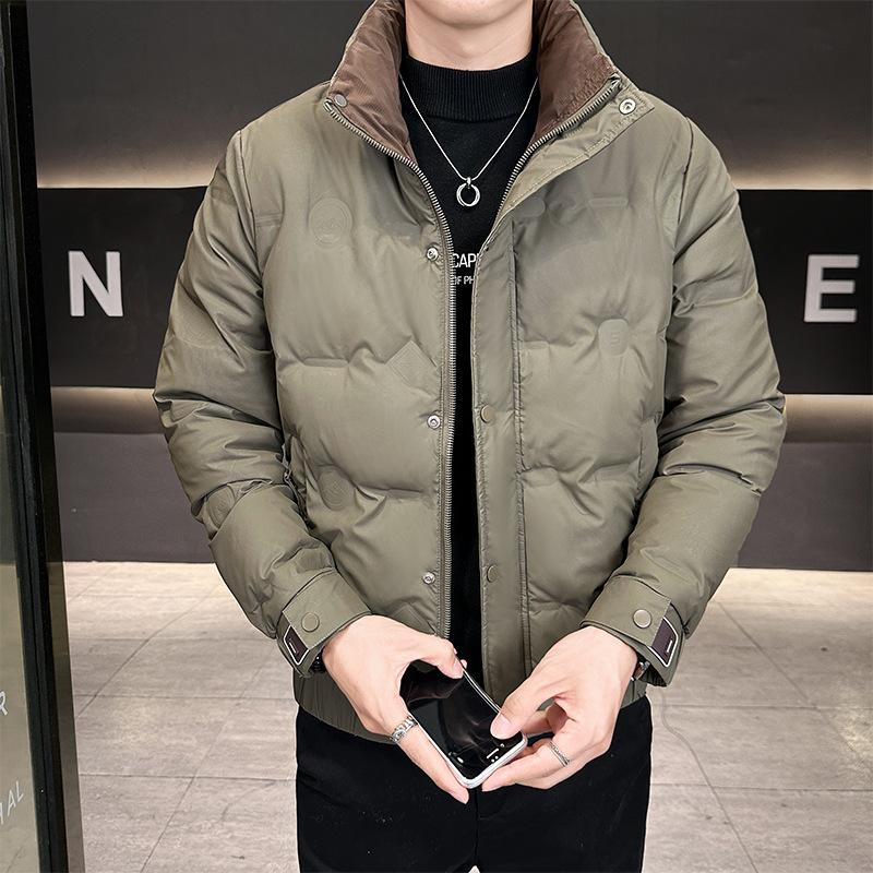 

Зима 2025, новая повседневная куртка-пуховик с воротником-стойкой и цветными блоками, мужской теплый топ, укороченная куртка, хлопковая куртка 5XL зелёный