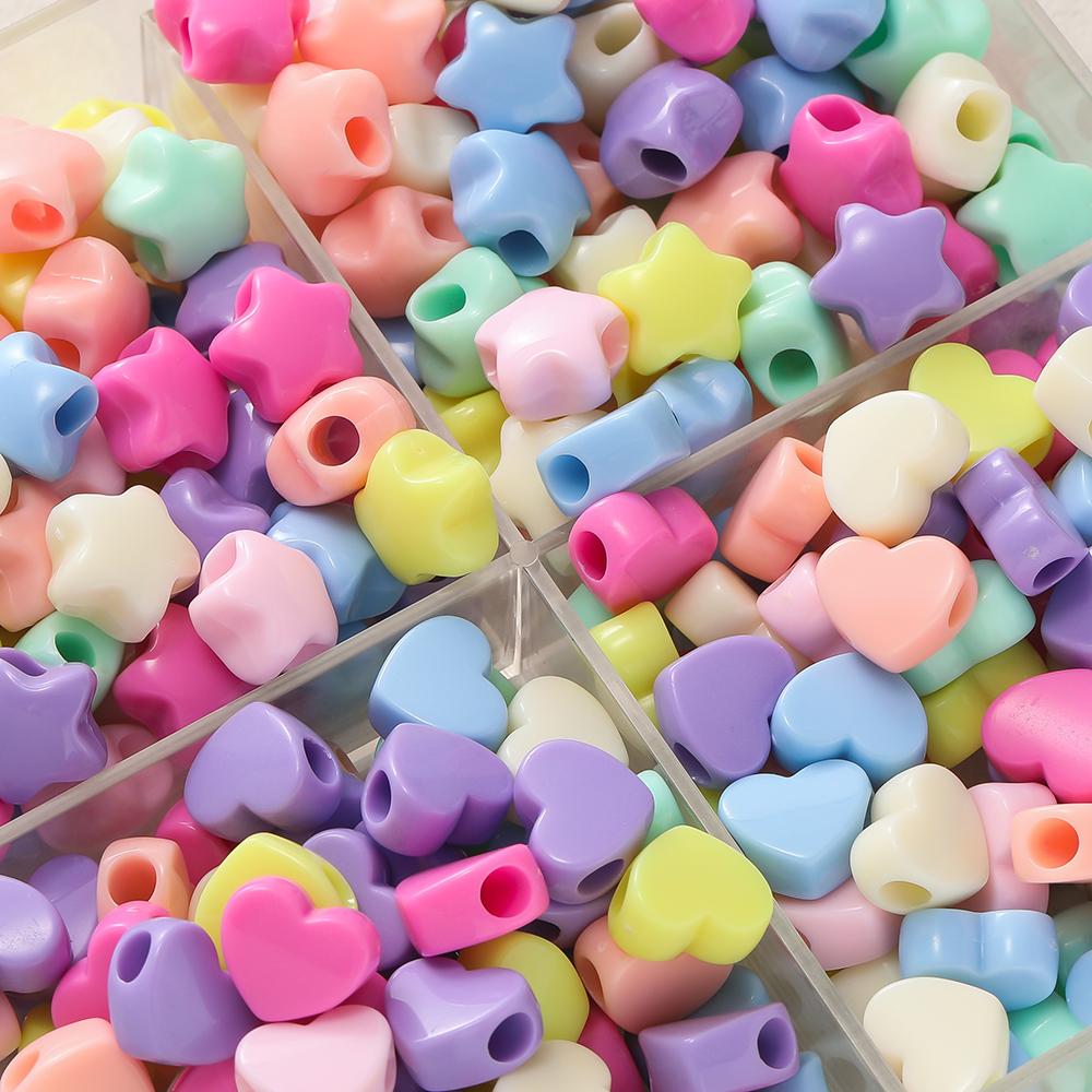 30pcs Acrylic Mixed Color Large Hole Beads Heart Star Shaped Spacer Beads for DIY Necklace Bracelet Jewelry Making Finding