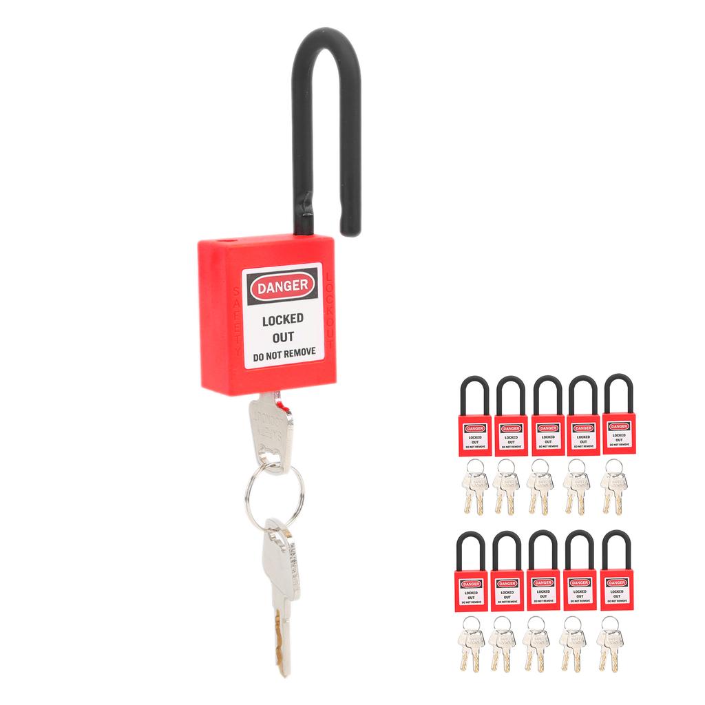 10 Sets 38mm Lockout Lock Dustproof Nylon Industrial Engineering Insulation Security Tool for FactoriesRed