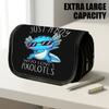 1pc Double Layer Flip Pencil Case, Blue Axolotl Cool Sunglasses, Large Capacity, Portable Polyester Pen Storage Bag with Zipper Closure, Ideal for Sch