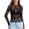 New Lace See Through Sexy Mesh Women Blouse Long Sleeve Tops Transparent Floral Shirt Thin Perspective Lace Shirts Spring Summer Sweet Elegant Blouse