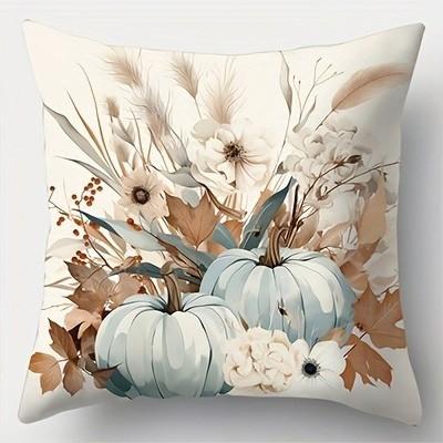Floral And Pumpkin Decorative Throw Pillow Covers Pattern Cushion Cover Suitable For Sofa Bedroom Car Pillow Cover