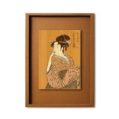 KINOWA Blowing Wooden Picture Original Handmade Kit Utamaro Made In Japan "Poppen Girl" Ukiyo-e