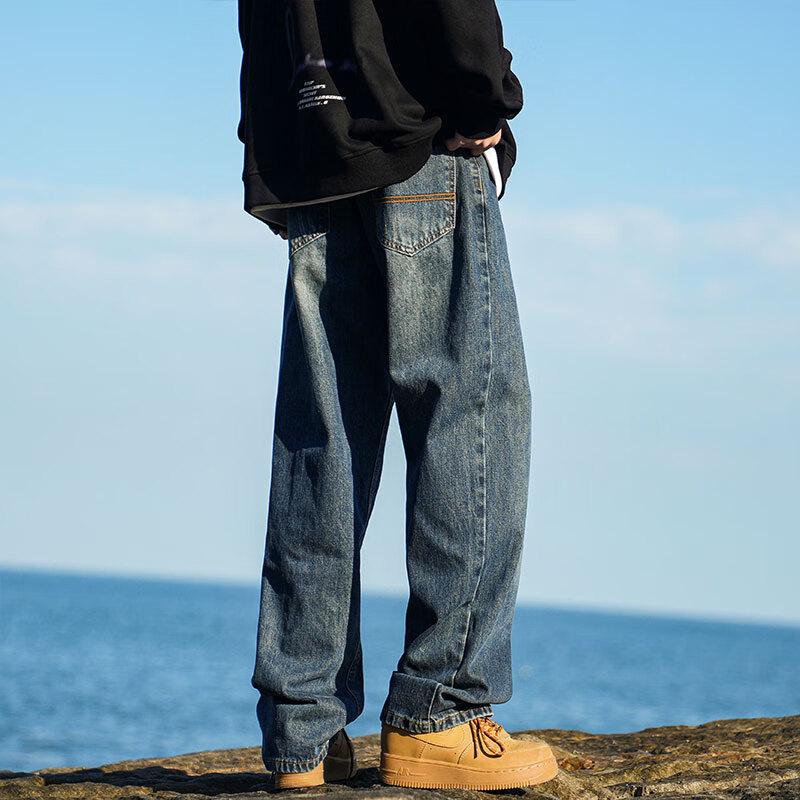 SWAMP AREA Men's Vintage Washed Loose Fit Straight Leg Jeans