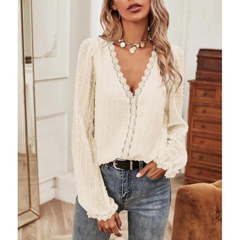 

Новая шифоновая рубашка с V-образным вырезом и длинными рукавами, кружево Apricot S