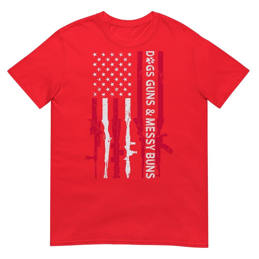 Dogs Guns And Messy Buns Grunge Us Flag With Weapons TShirt S