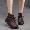 Johnature Retro Lace Up Flat Short Boots Genuine Leather Comfortable Versatile Women's Shoes