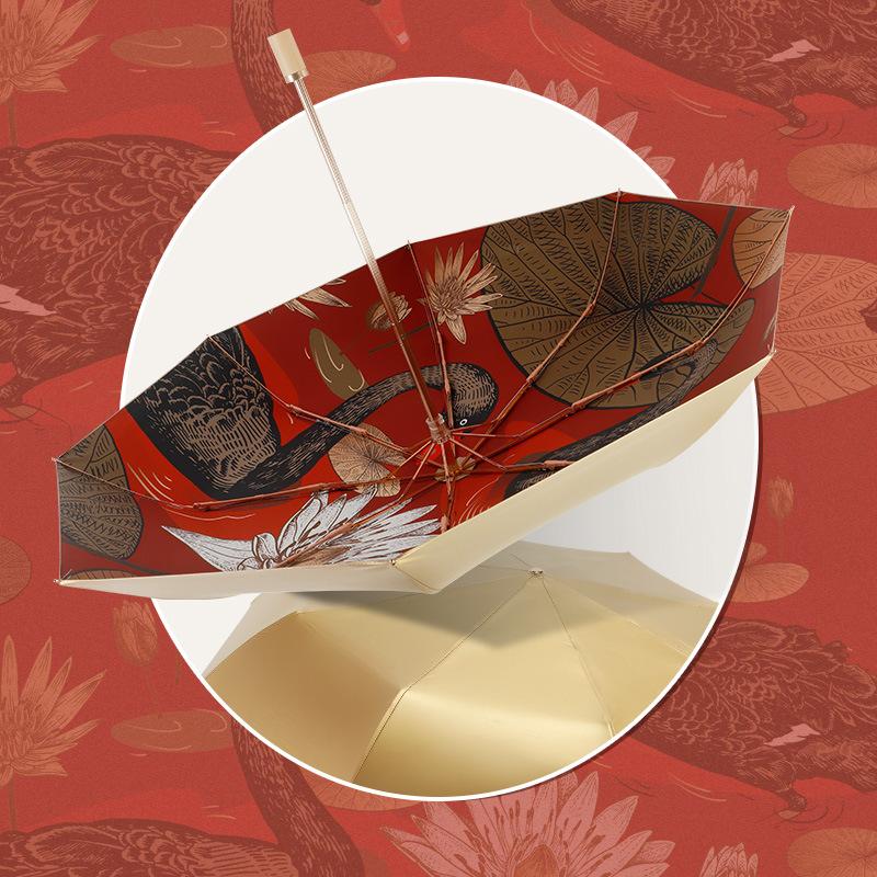 Three-fold parasol new gold glue digital brush sunscreen sun umbrella gold aluminum alloy skeleton pattern