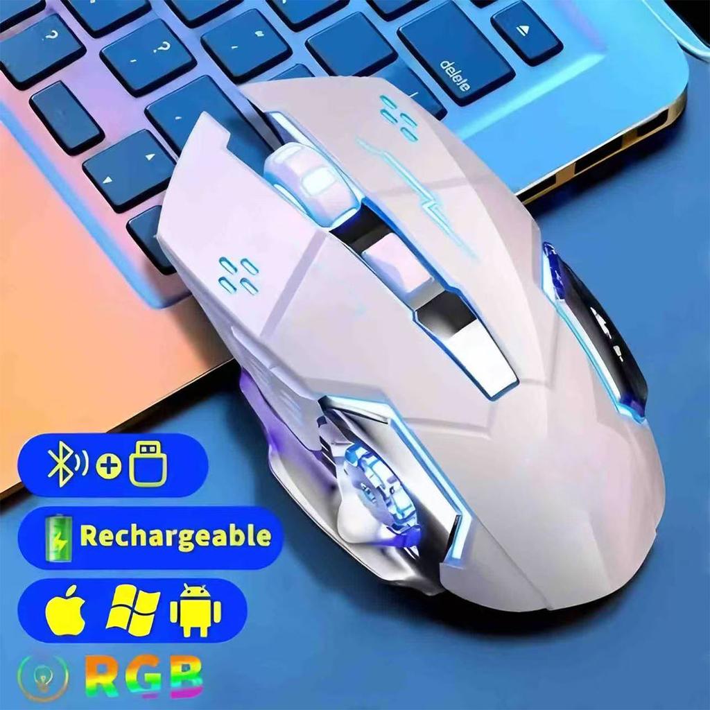 Rechargeable Wireless Mouse 2.4Ghz Bluetooth Gaming RGB Mouse USB Silent Mechanical Backlight E-Sports Gamer Mice For Computer