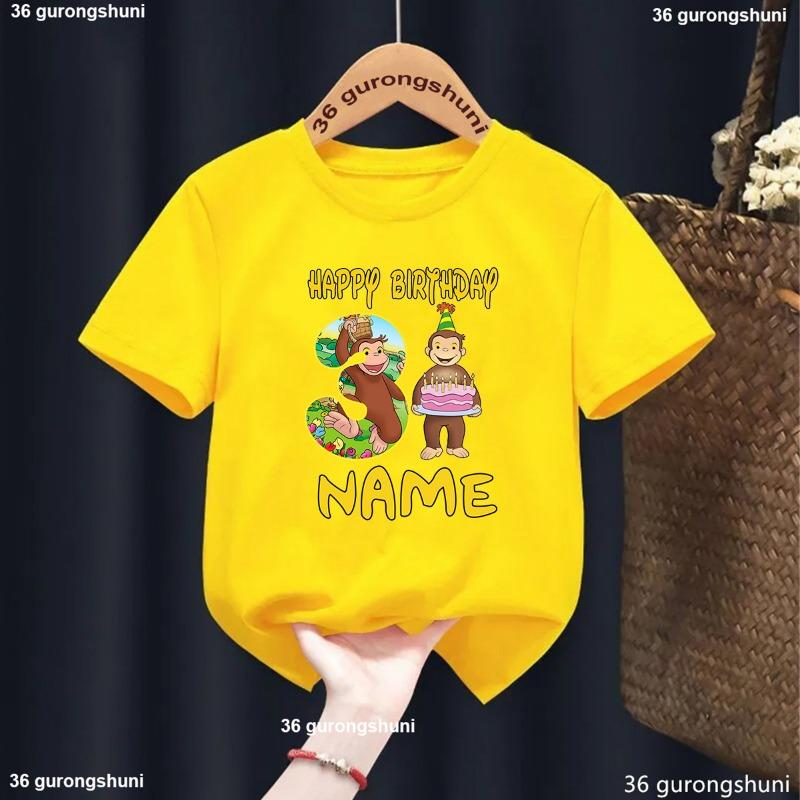 Curious George Cute Monkey Print Cartoon Boys Clothes 1 2 3 4 5 6 7 8 9 Years Birthday Number Kids T Shirt Baby Girls T-Shirts