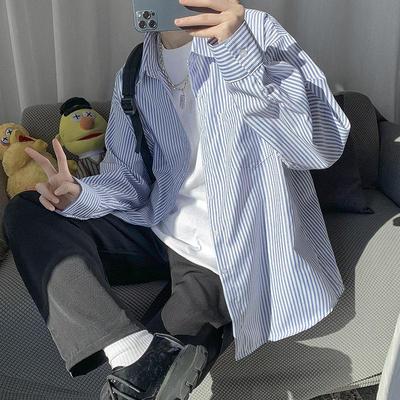 Men's Retro Striped Long-Sleeve Shirt: Casual, Versatile, Loose-Fit Top for Spring/Summer 2024