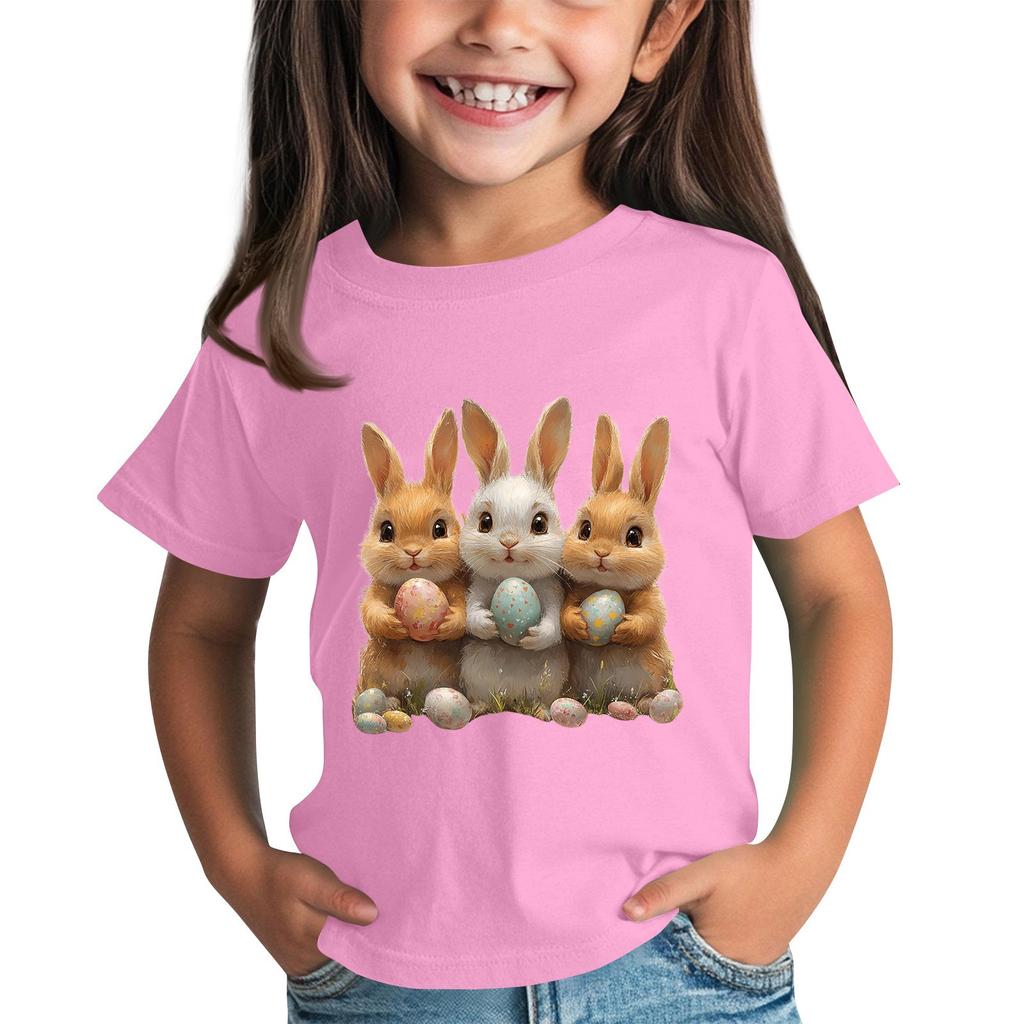 Tricou cu mânecă scurtă și gât pentru copii, cu imprimeu animal, top casual zilnic