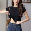 Small High Neck Pure Cotton Design New Spring and Summer Crop Exposed Short Style Slim Fit Bottom Top JS