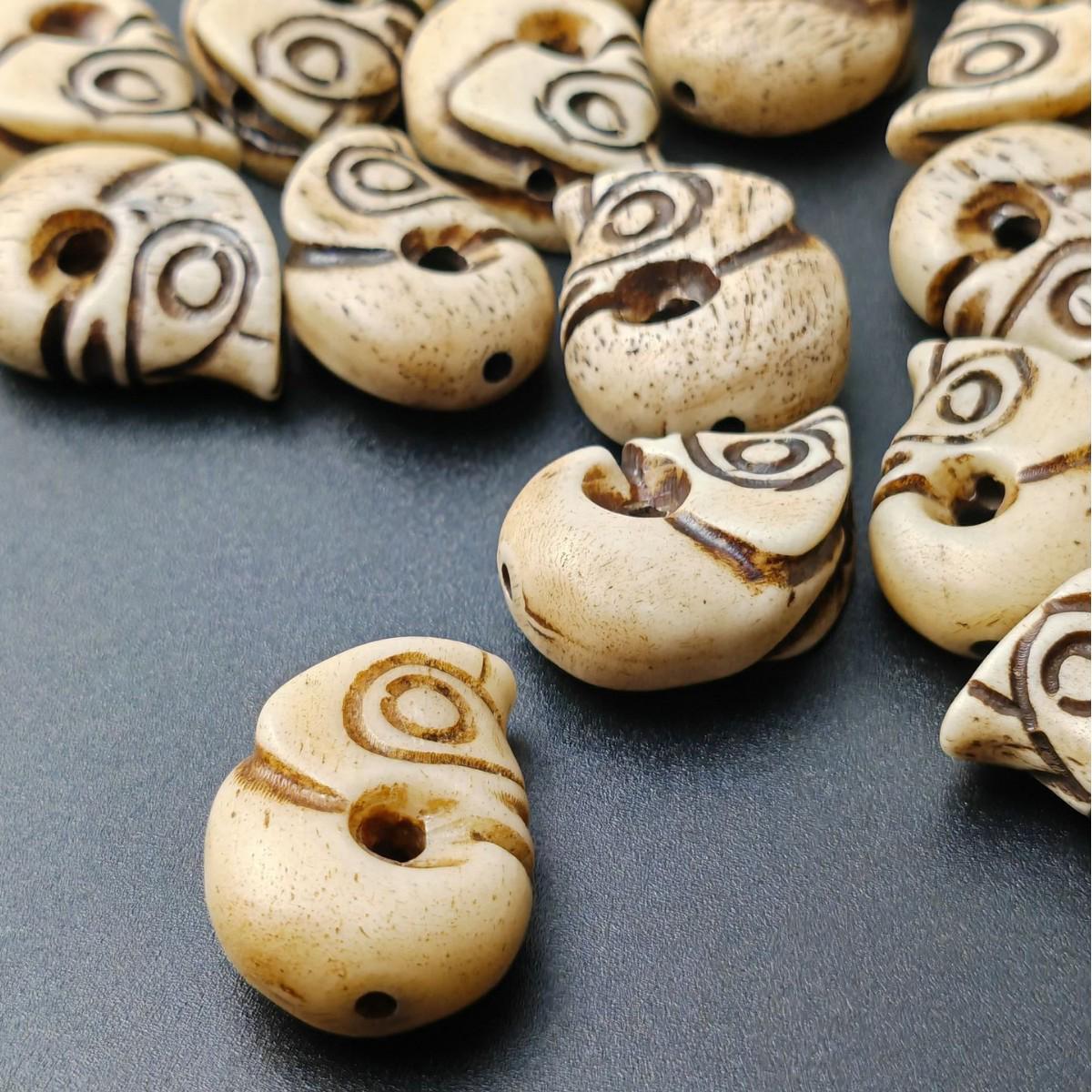 

Yak Bone Carved Pig Dragon Pendant with Patina, 2.3 x 1.7 Loose Bead 23mm