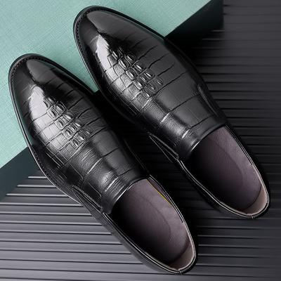 New British Business First Layer Leather Shoes Formal Wear Men's Singles Shoes Crocodile Pattern Embossed Leather Shoes Men's Wedding Shoes