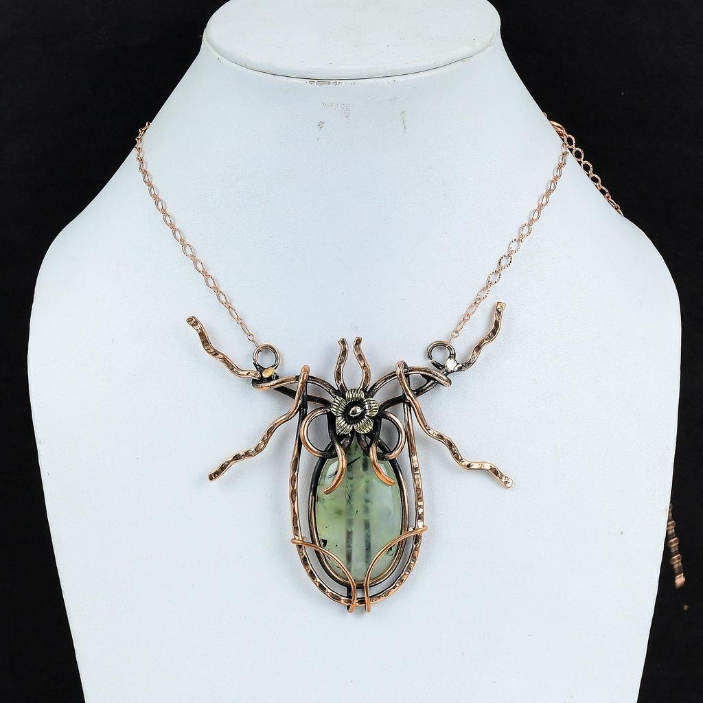 Moss Prehnite Necklace Copper Wire Wrapped Jewelry Adjustable Chain Necklace Copper Necklace Handmade Gemstone Jewelry Wire Wrapped Necklace