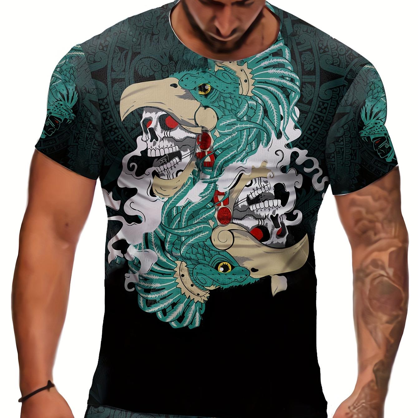 

Мужская новинка с коротким рукавом и круглым вырезом, цифровая печать с изображением черепа и животных, летняя уличная футболка 6XL