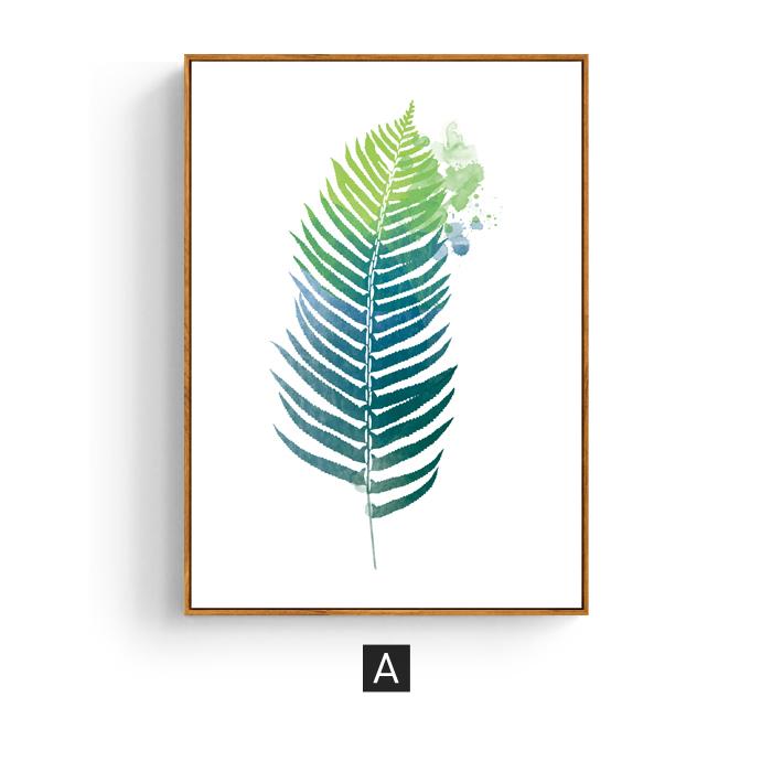 Nordic Watercolour Plant Wall Art Canvas Painting Green Leaf Poster Print Minimalist Wall Picture for Living Room Home Decor