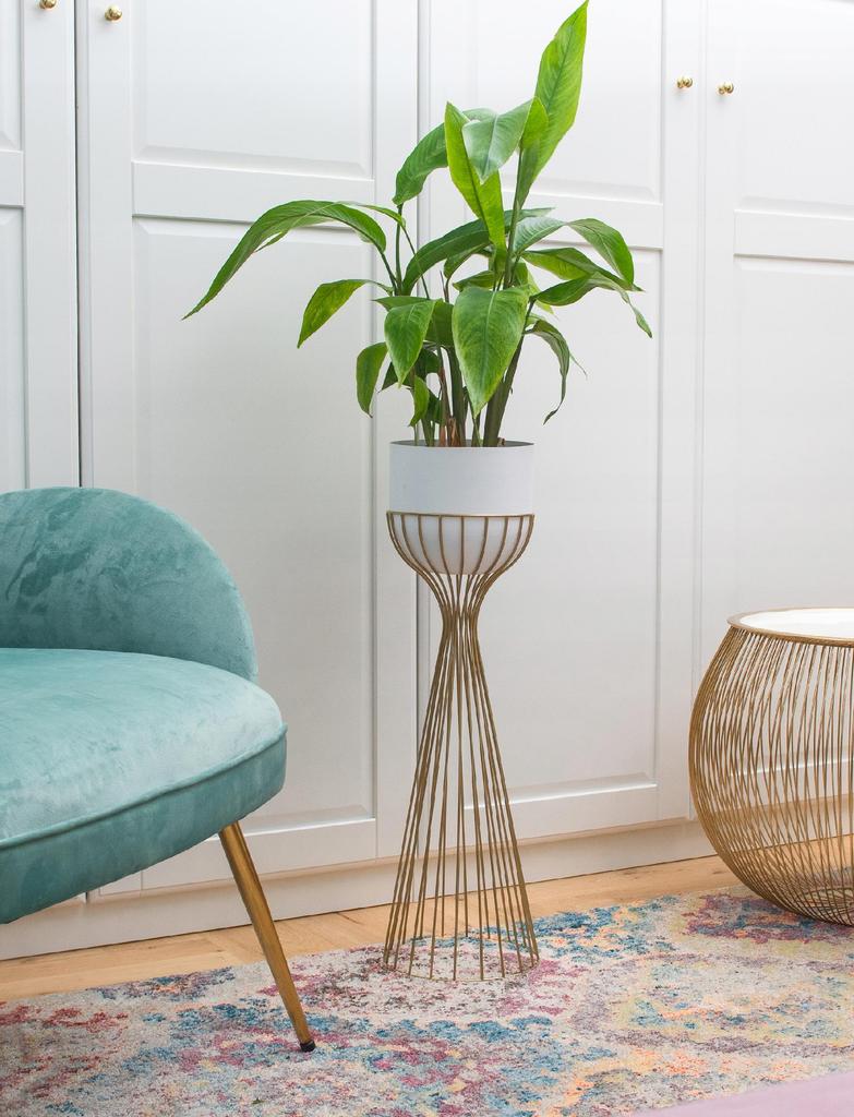Kwietnik Stojący Metal Biało Złoty Stojak Loft Druciany 68Cm