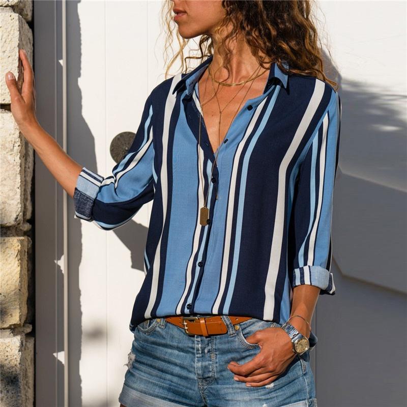 Women Autumn Striped Floral Long Sleeve Button V Neck T Shirt Casual Blouse Tops For Effortless Style And Comfort