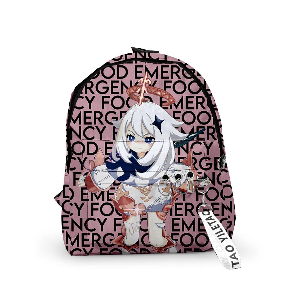 Classic Genshin Impact Paimon Backpacks Boys/Girls Pupil School Bags 3D Print Keychains Oxford Waterproof Cute Small Backpacks