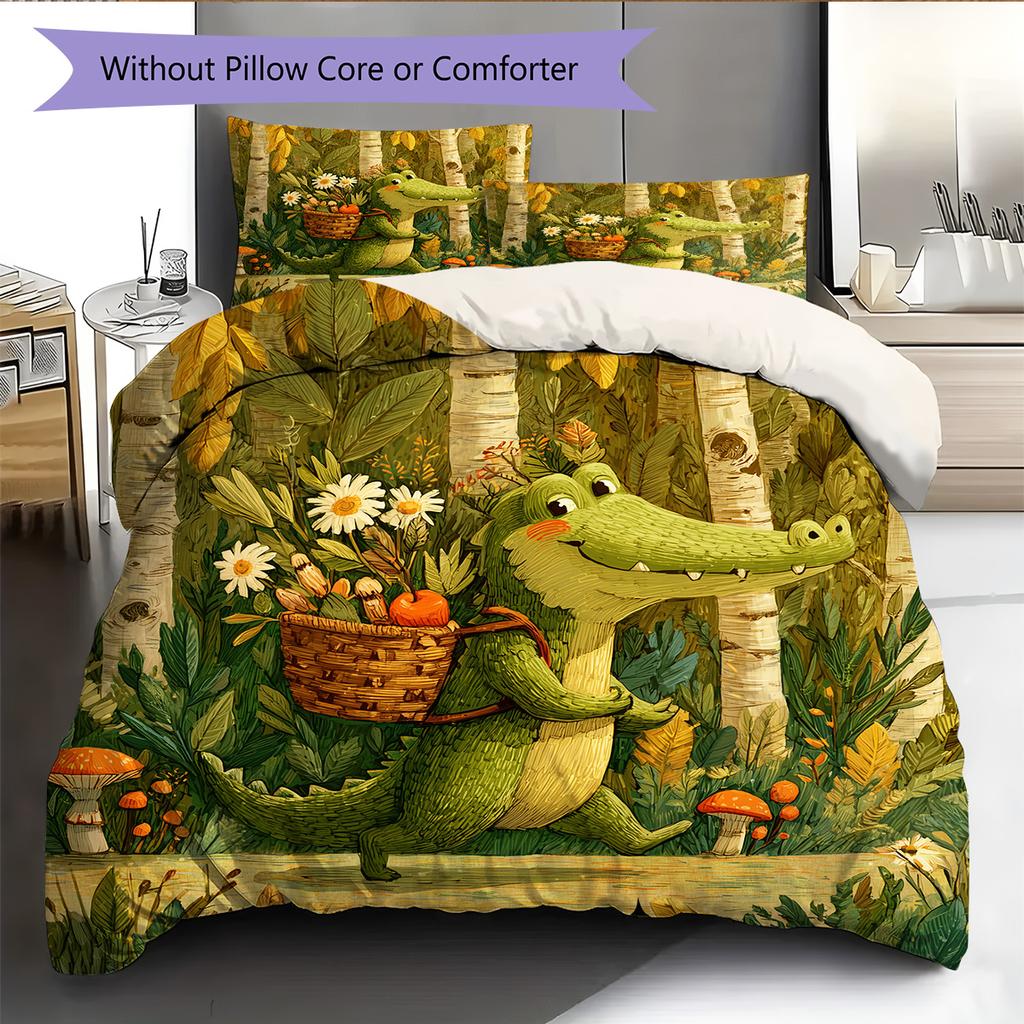 Forest Cartoon Animals Pattern Bedding Quilt Set  Home Decoration  Gift (1 * duvet cover + 2 * pillowcase  without core)