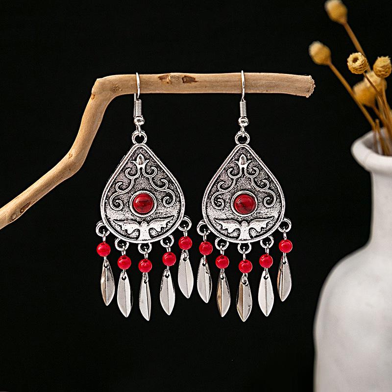 Boucles d'oreilles pendantes longues à pampilles en métal de style ethnique bohème